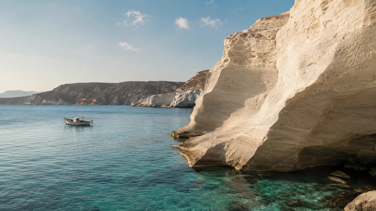 Светлые скалы и море острова Милос